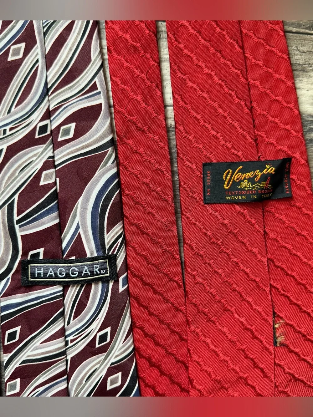Lot of 6 red themed men’s classic neck ties Hagger Arrow Adolfo, Venezia, Botany